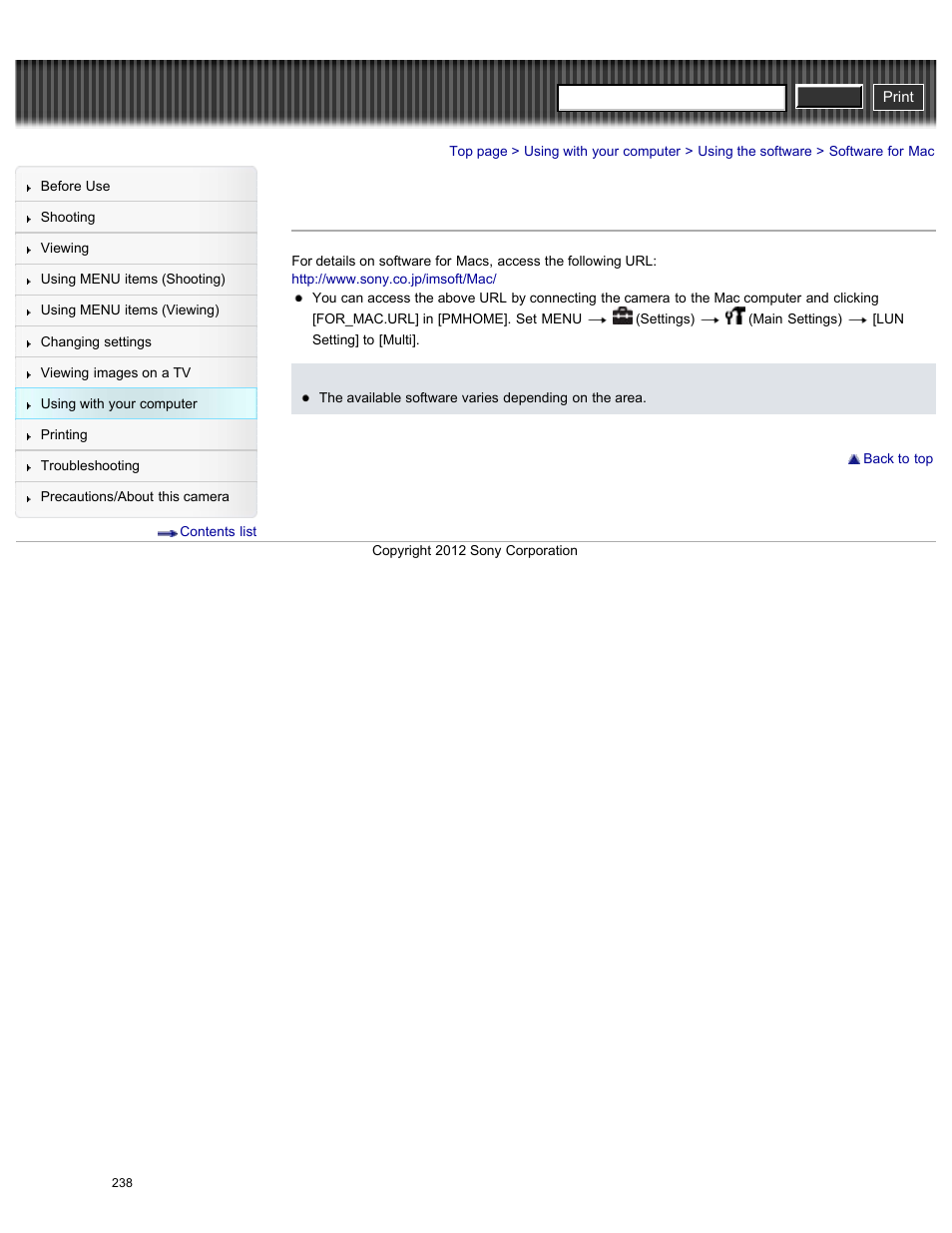 Software for mac, Cyber-shot user guide | Sony DSC-HX200V User Manual | Page 247 / 297