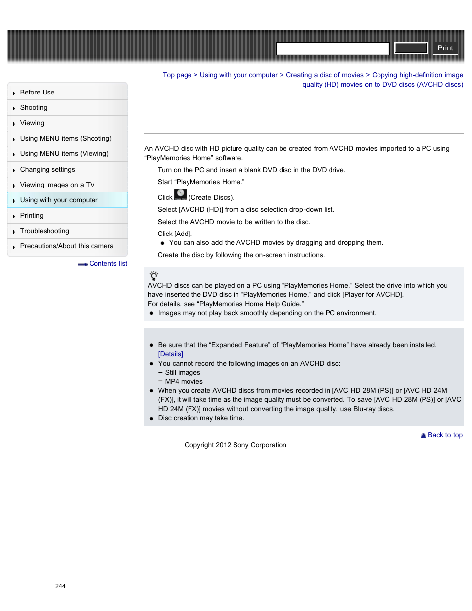 Discs), Cyber-shot user guide | Sony DSC-HX200V User Manual | Page 253 / 297
