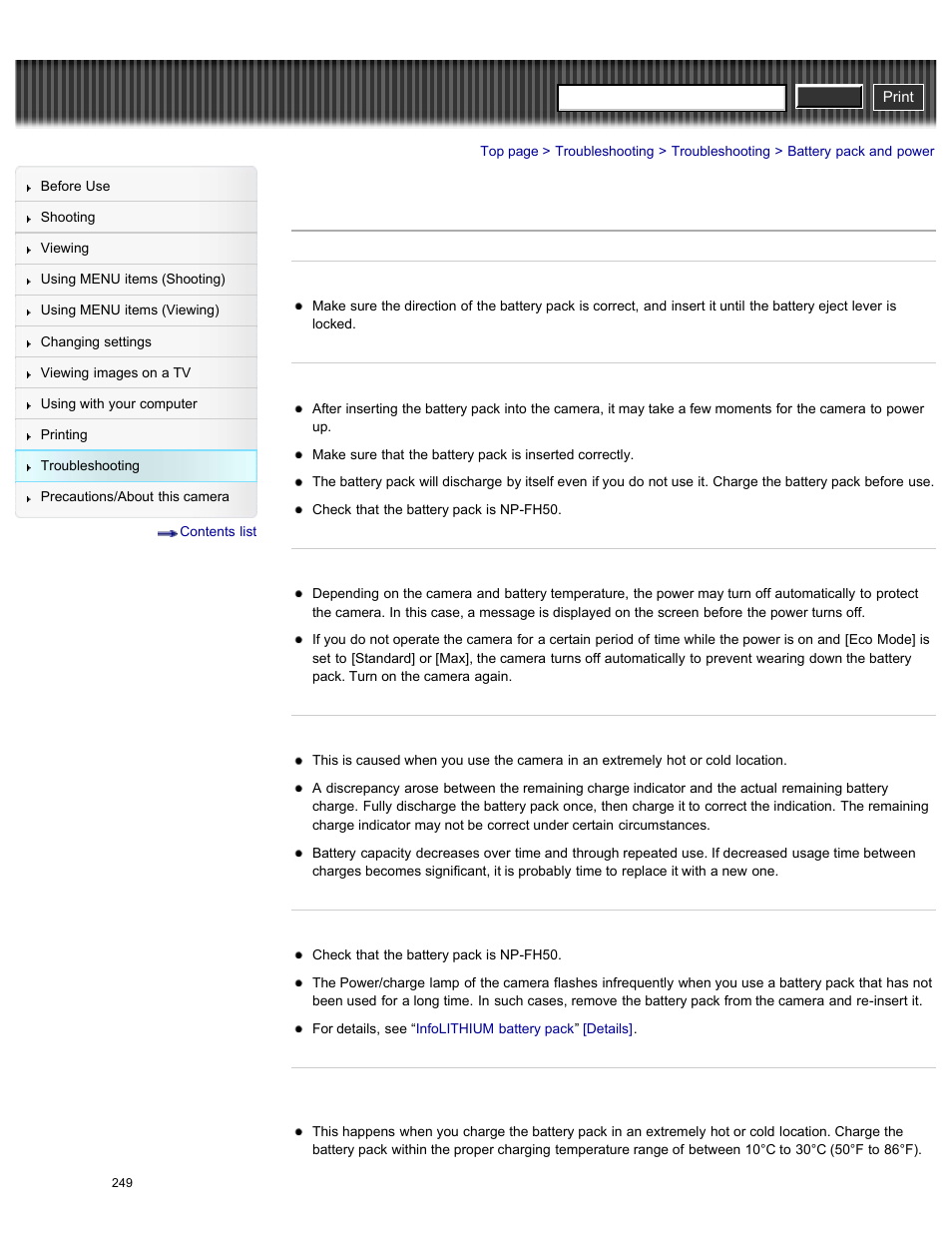 Battery pack and power, Cyber-shot user guide | Sony DSC-HX200V User Manual | Page 258 / 297