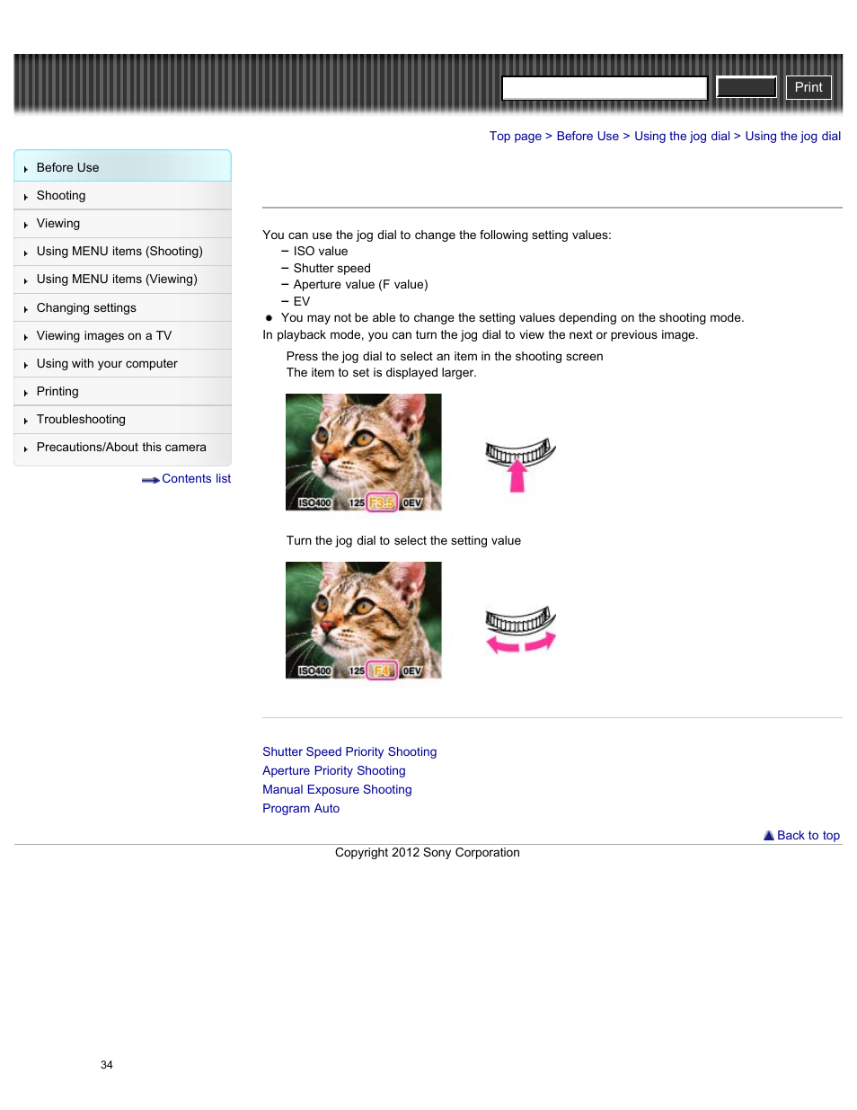 Using the jog dial, Cyber-shot user guide | Sony DSC-HX200V User Manual | Page 43 / 297