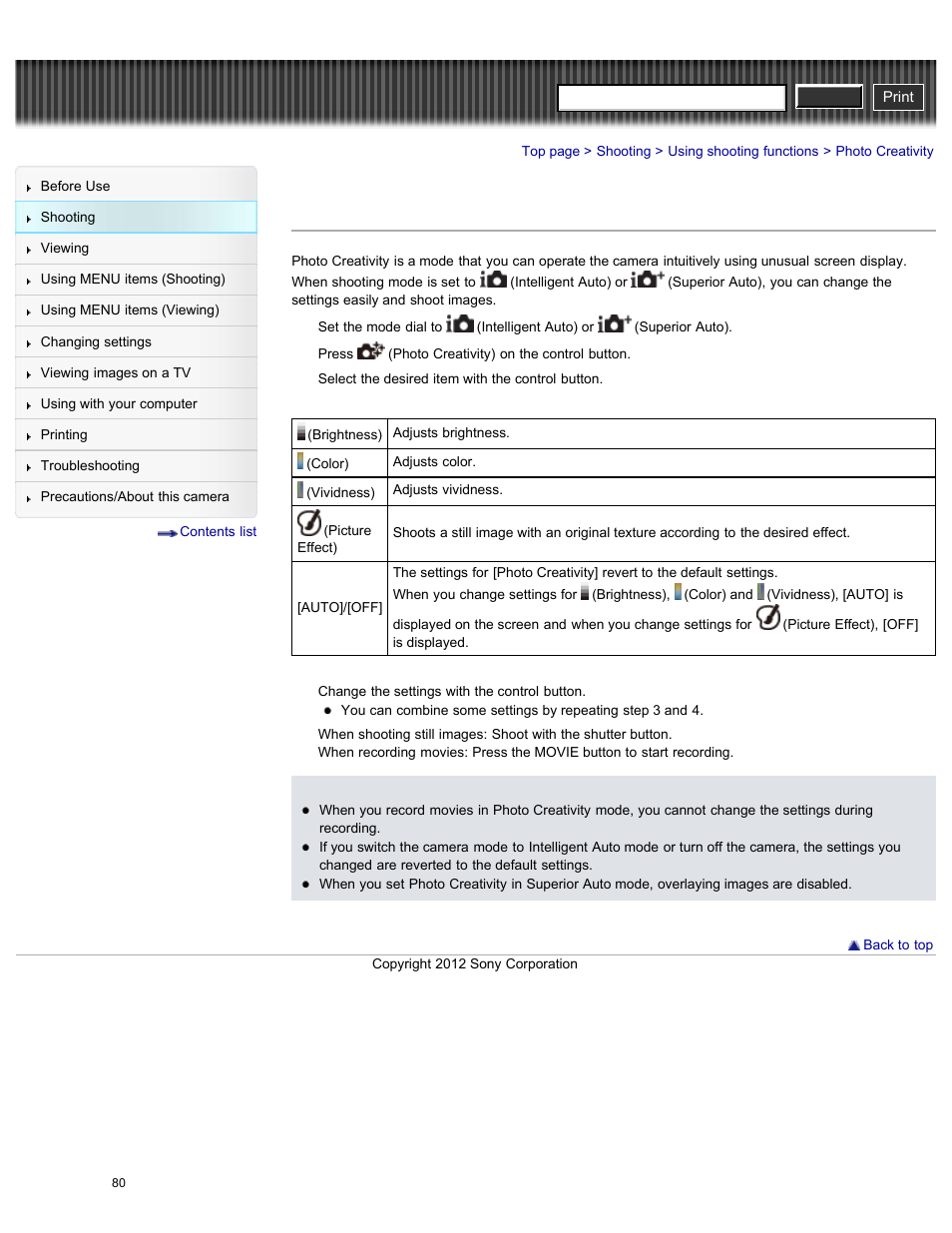 Photo creativity, Cyber-shot user guide | Sony DSC-HX200V User Manual | Page 89 / 297