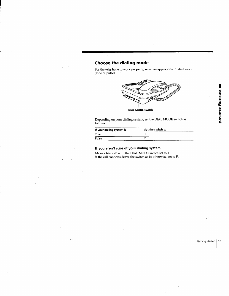 If you aren't sure of your dialing system, Choose the dialing mode | Sony IT-M202 User Manual | Page 11 / 55