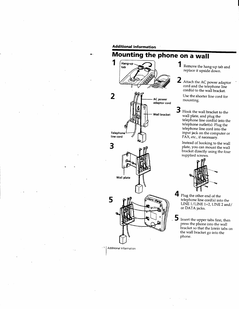 Mounting the phone on a wall | Sony IT-M202 User Manual | Page 22 / 55