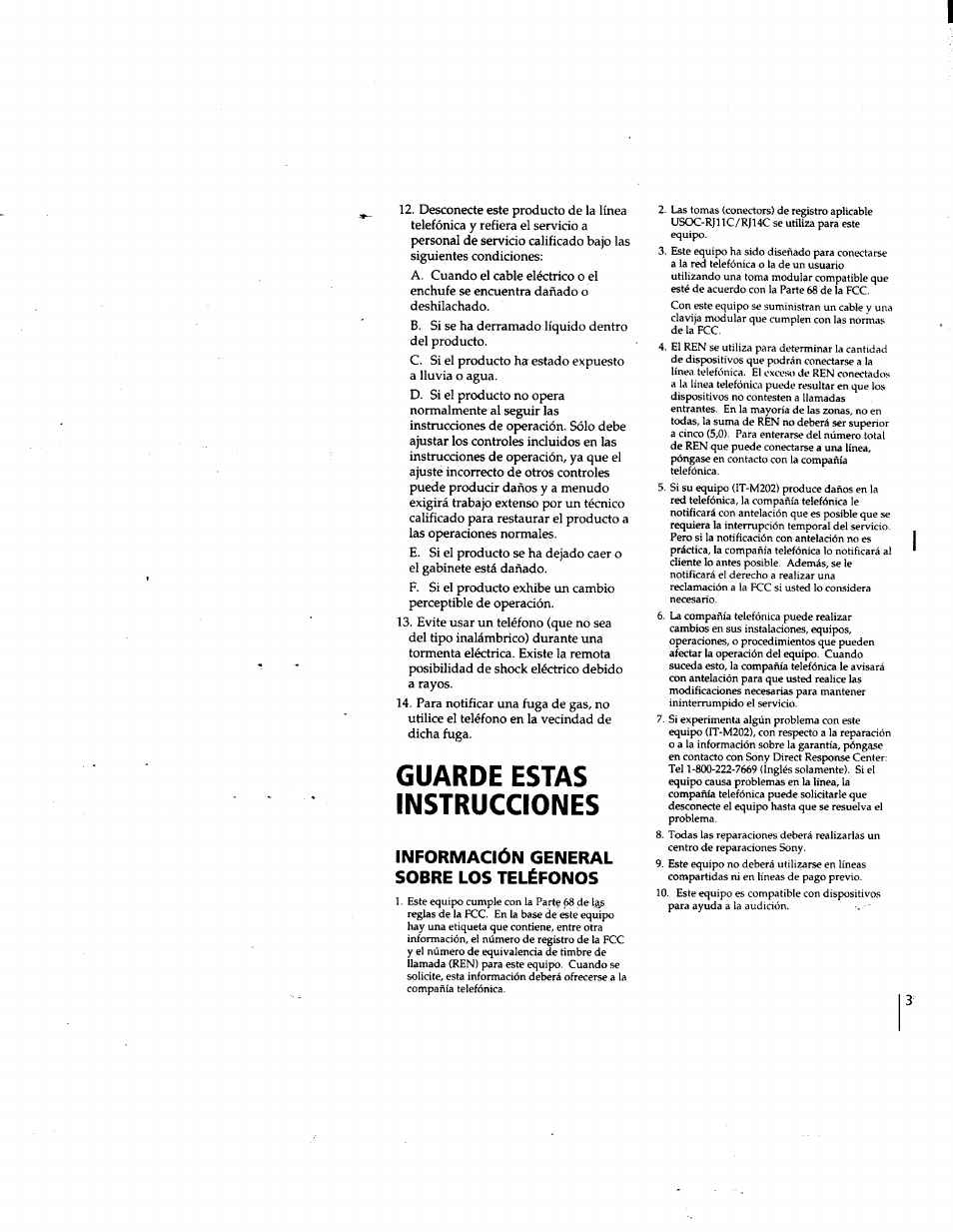 Guarde estas instrucciones, Información general sobre los teléfonos | Sony IT-M202 User Manual | Page 30 / 55