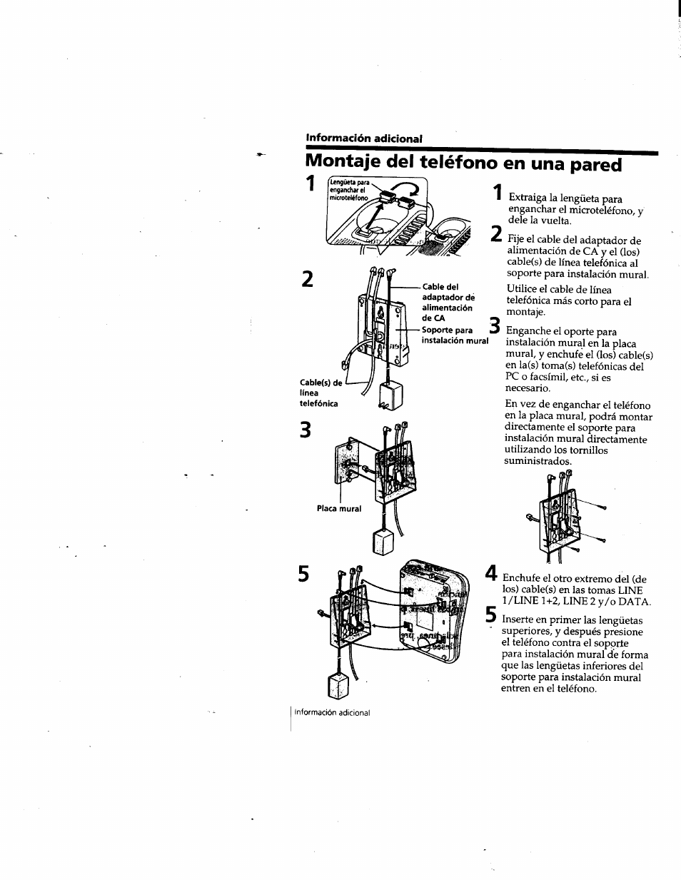 Montaje del teléfono en una pared | Sony IT-M202 User Manual | Page 49 / 55