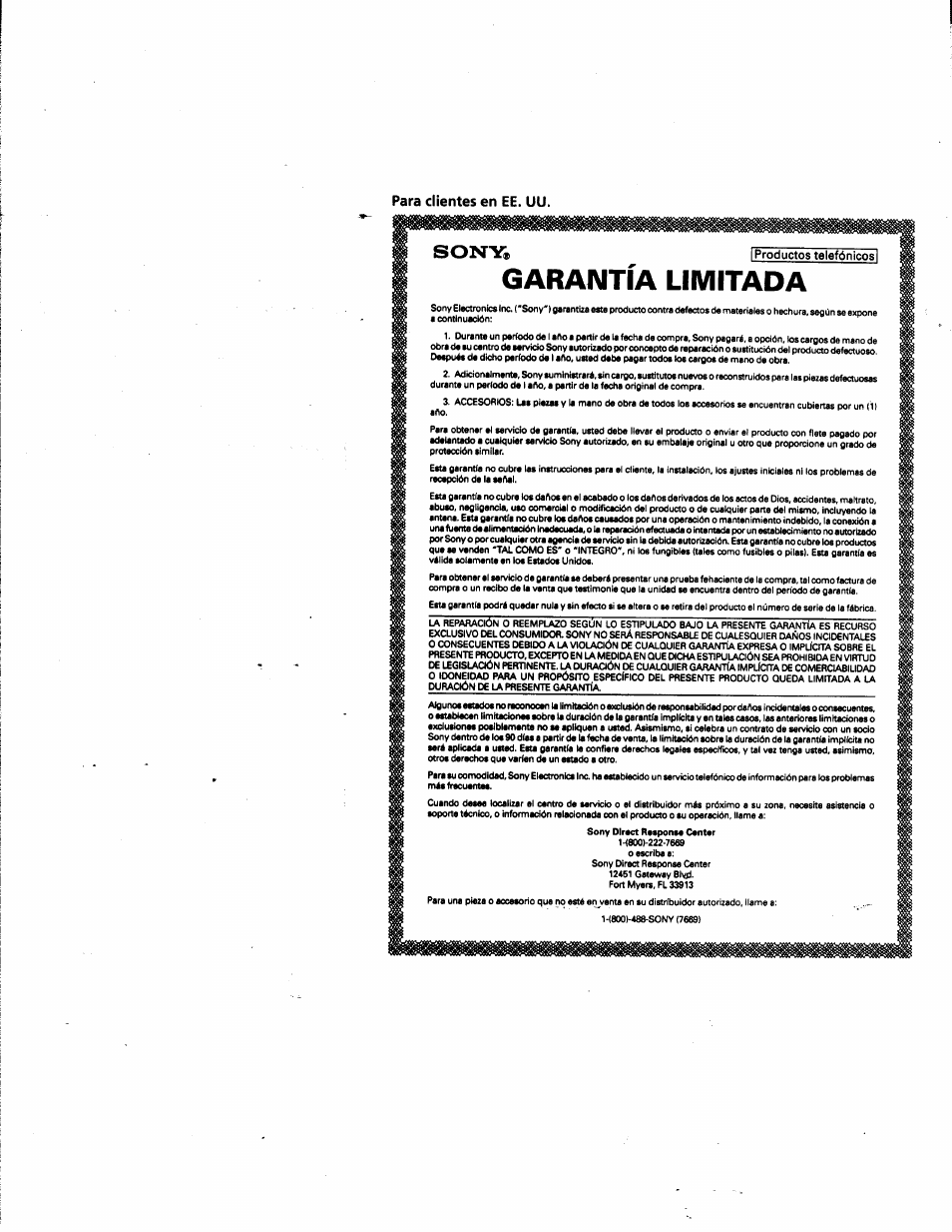 Para clientes en ee. uu, Garantía limitada | Sony IT-M202 User Manual | Page 55 / 55