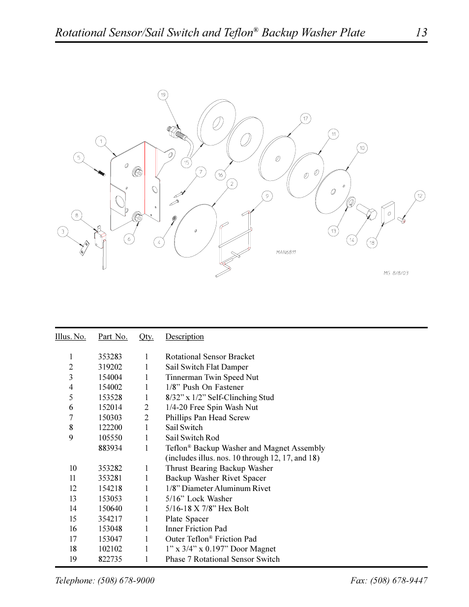 Rotational sensor/sail switch and teflon, Backup washer plate | American Dryer Corp. Phase 7 AD-360X2RD User Manual | Page 15 / 33