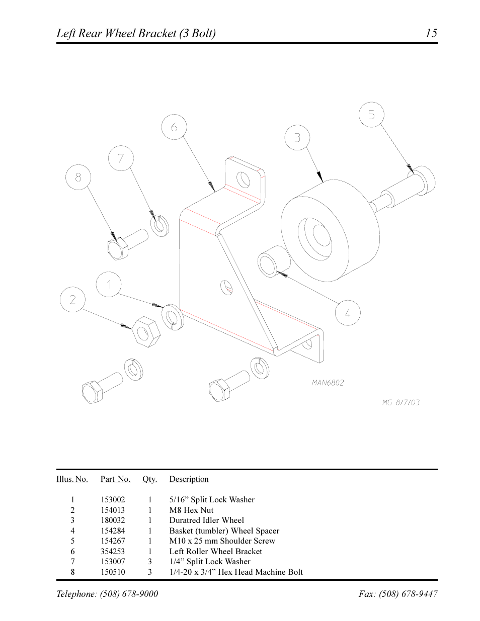 Left rear wheel bracket (3 bolt) | American Dryer Corp. Phase 7 AD-360X2RD User Manual | Page 17 / 33