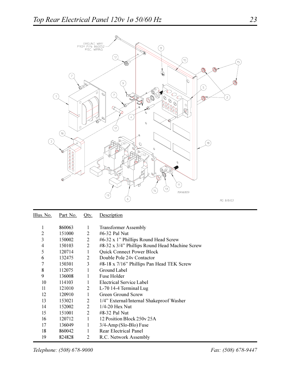 Top rear electrical panel 120v 1ø 50/60 hz | American Dryer Corp. Phase 7 AD-360X2RD User Manual | Page 25 / 33