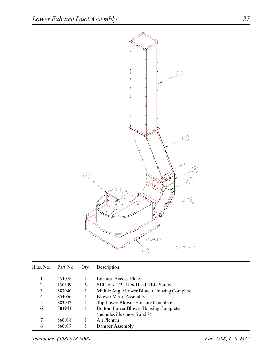 Lower exhaust duct assembly | American Dryer Corp. Phase 7 AD-360X2RD User Manual | Page 29 / 33