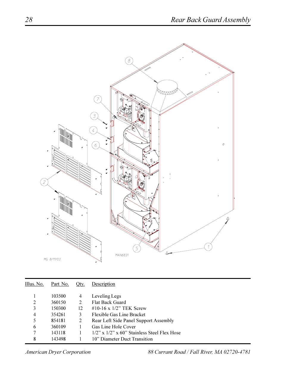 Rear back guard assembly | American Dryer Corp. Phase 7 AD-360X2RD User Manual | Page 30 / 33