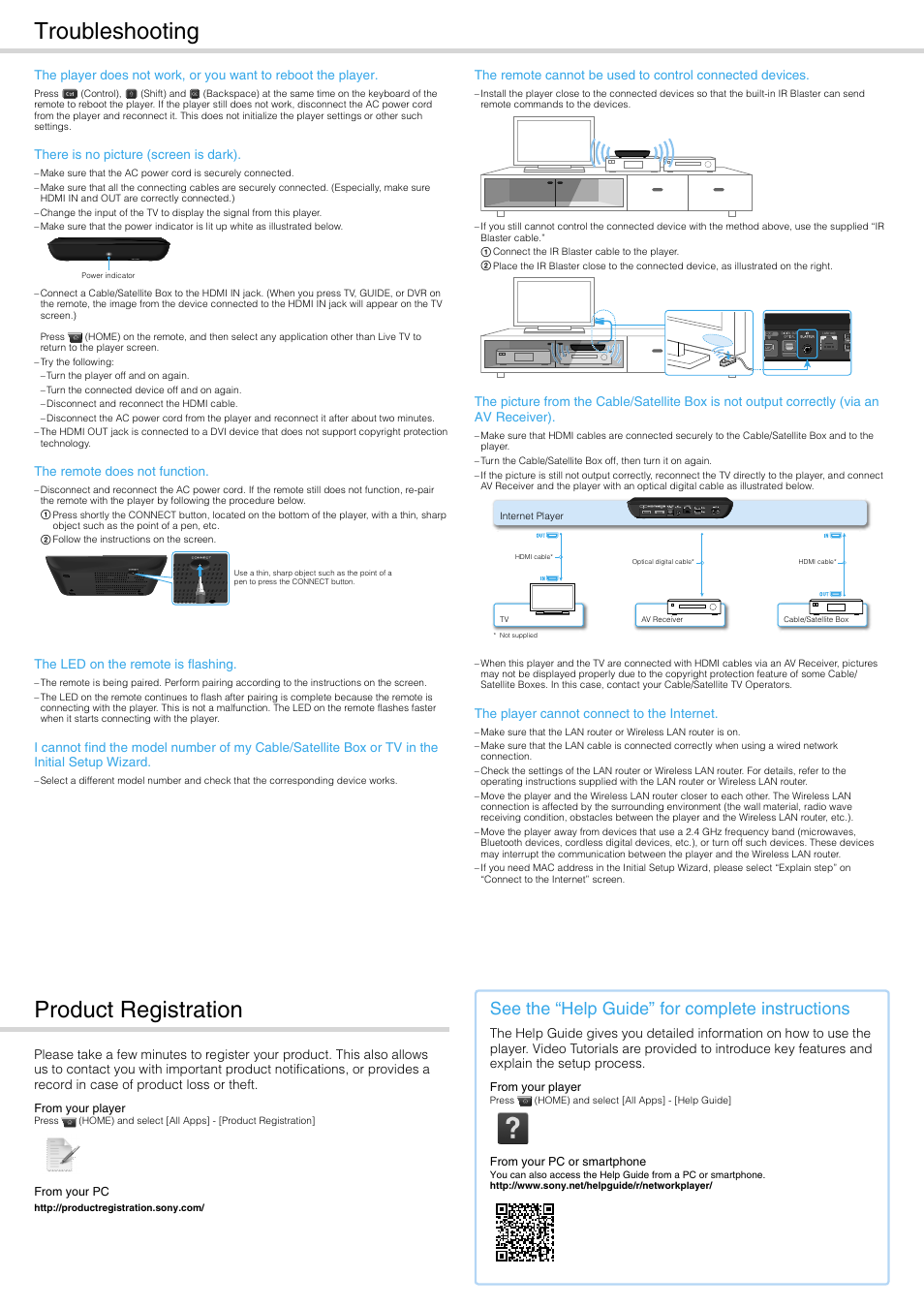 Troubleshooting product registration, See the “help guide” for complete instructions | Sony NSZ-GS8 User Manual | Page 2 / 2