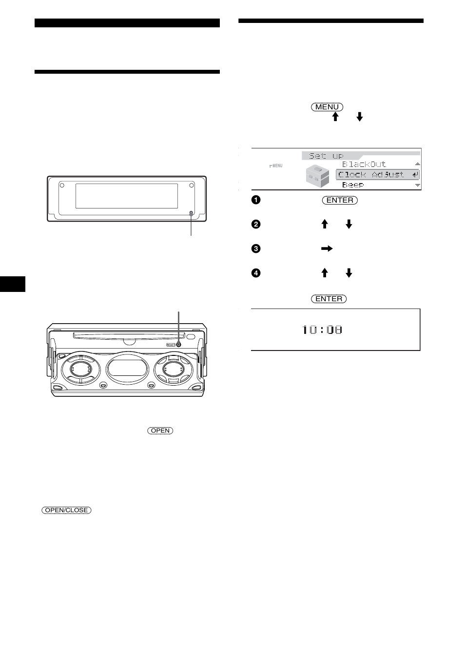 Préparation, Réinitialisation de l’appareil, Réglage de l’horloge | Sony CDX-M850MP User Manual | Page 40 / 96