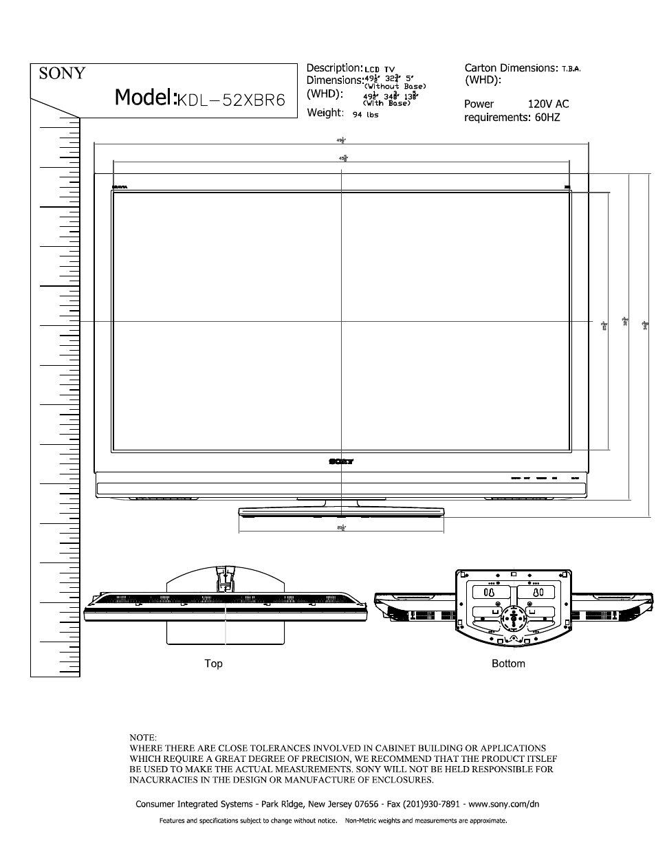 Sony KDL-52XBR6 User Manual | 3 pages