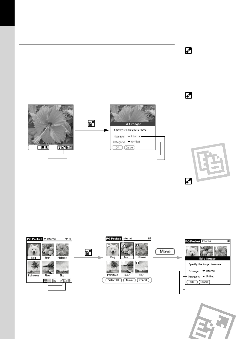 Moving or copying, Viewing and organizing pictures | Sony PEG-S320 User Manual | Page 18 / 31