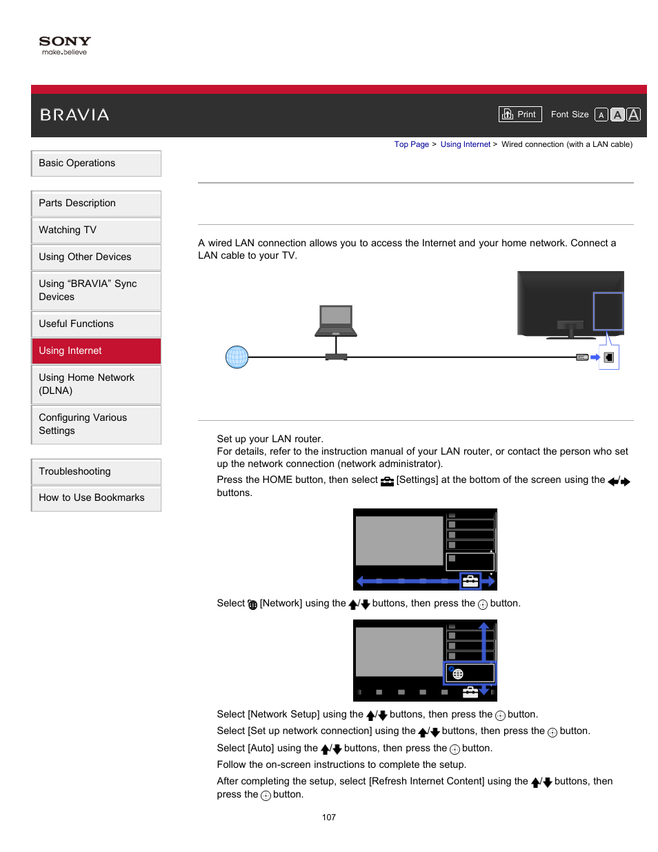 Wired connection (with a lan cable) | Sony XBR-65HX950 User Manual | Page 107 / 194