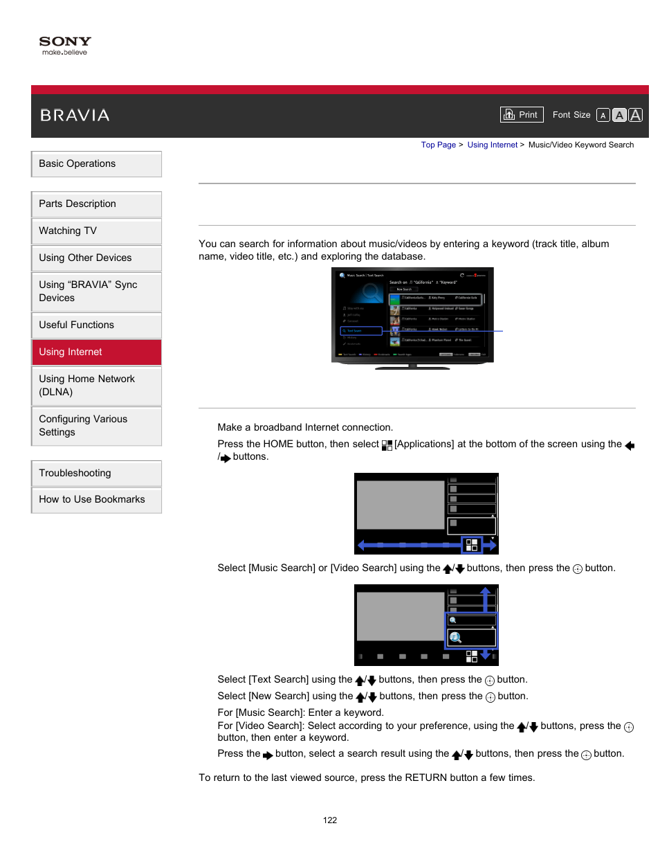 Music/video keyword search | Sony XBR-65HX950 User Manual | Page 122 / 194