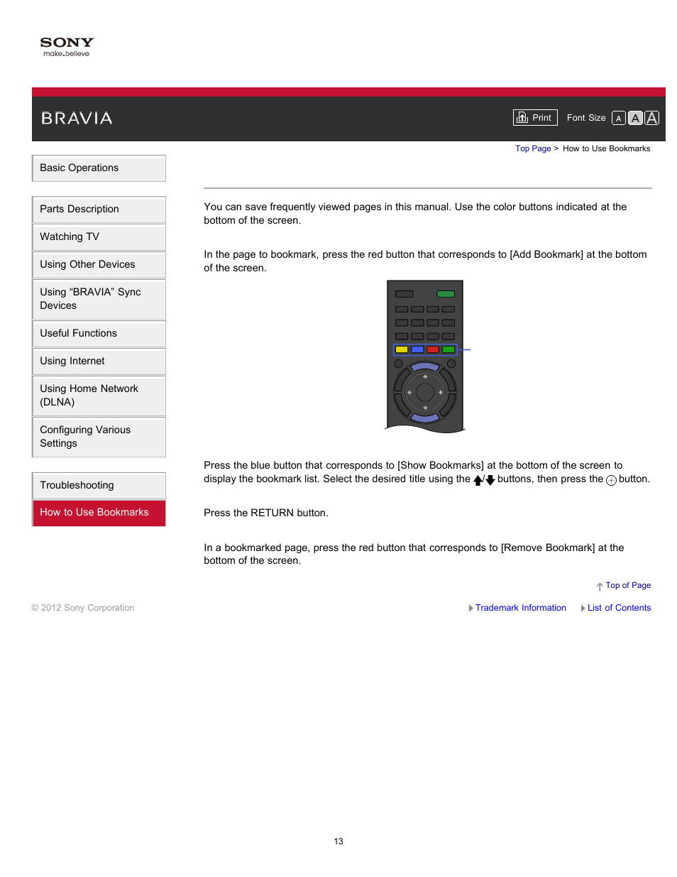 How to use bookmarks | Sony XBR-65HX950 User Manual | Page 13 / 194