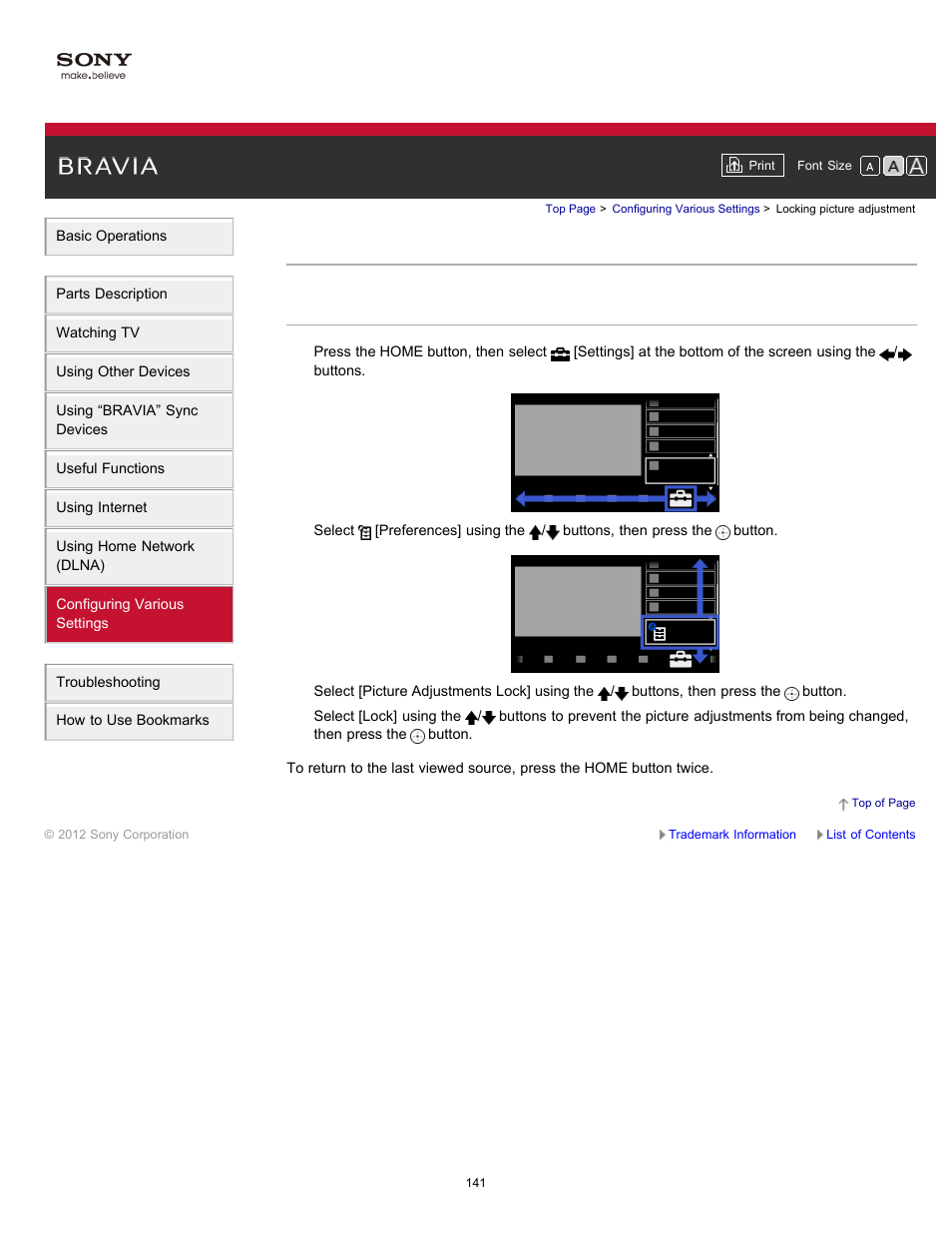 Locking picture adjustment | Sony XBR-65HX950 User Manual | Page 141 / 194