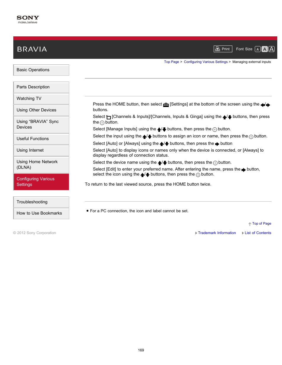 Managing external inputs | Sony XBR-65HX950 User Manual | Page 169 / 194