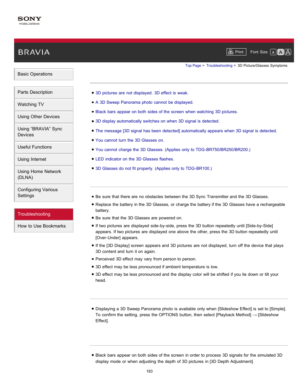 3d picture/glasses symptoms | Sony XBR-65HX950 User Manual | Page 183 / 194
