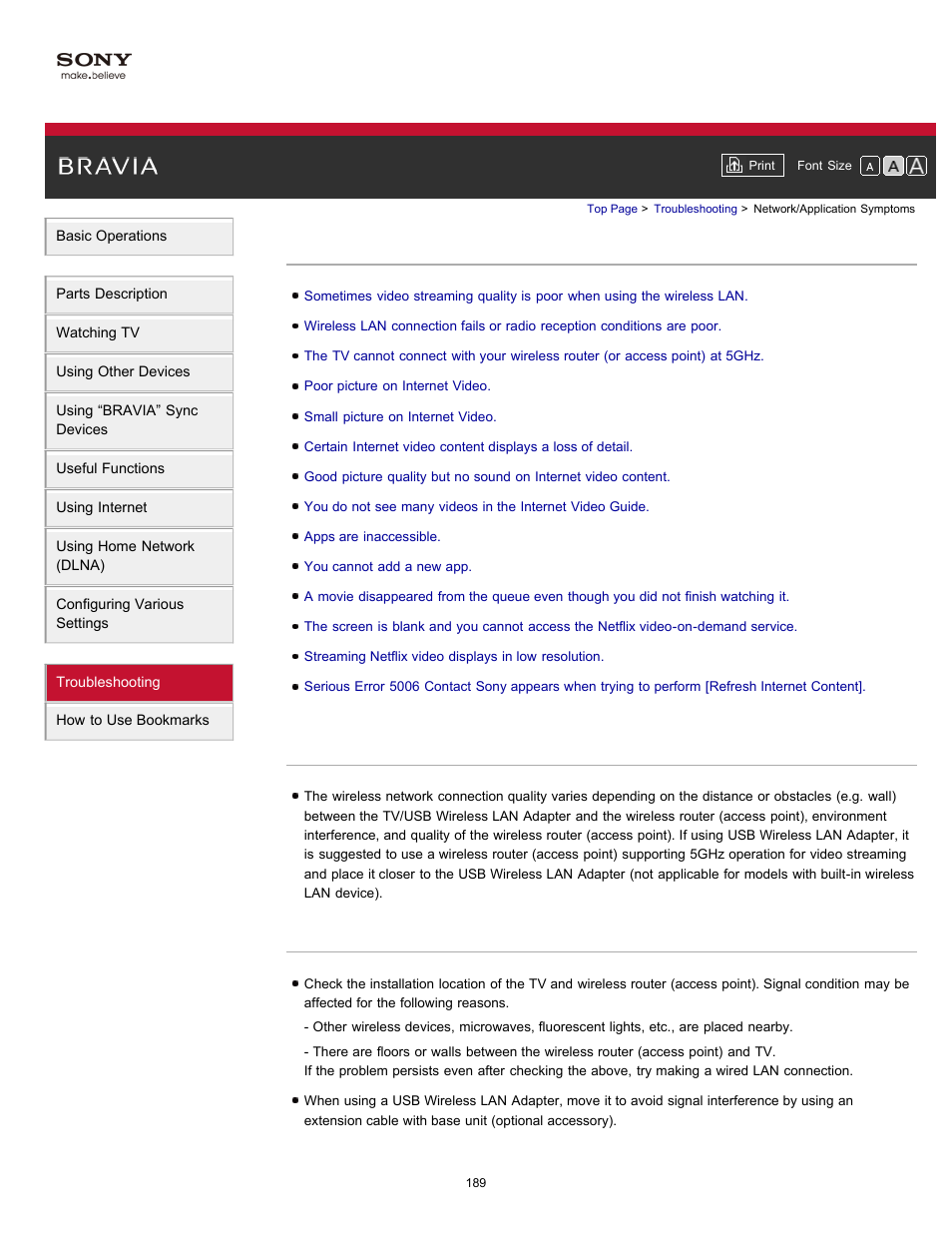 Network/application symptoms | Sony XBR-65HX950 User Manual | Page 189 / 194