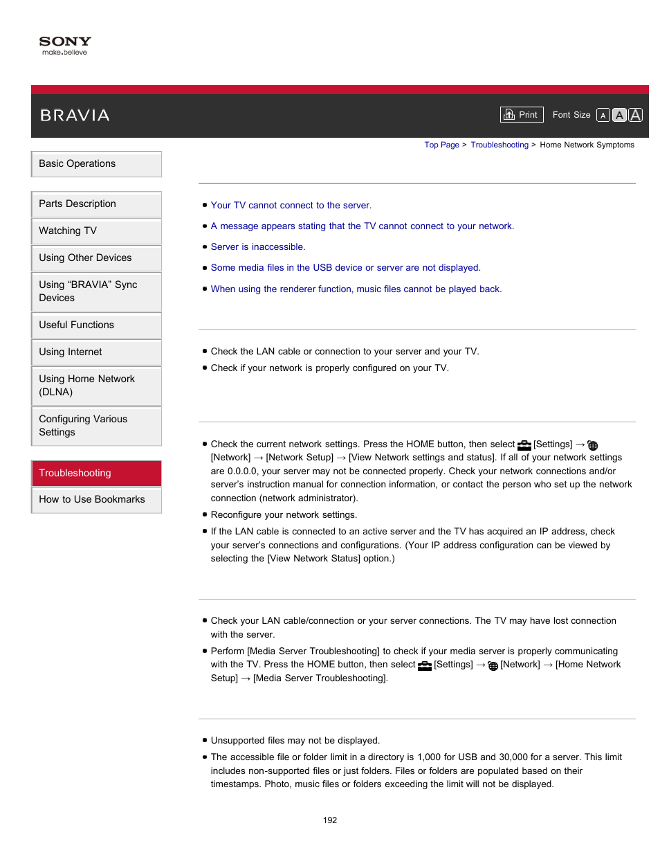 Home network symptoms | Sony XBR-65HX950 User Manual | Page 192 / 194