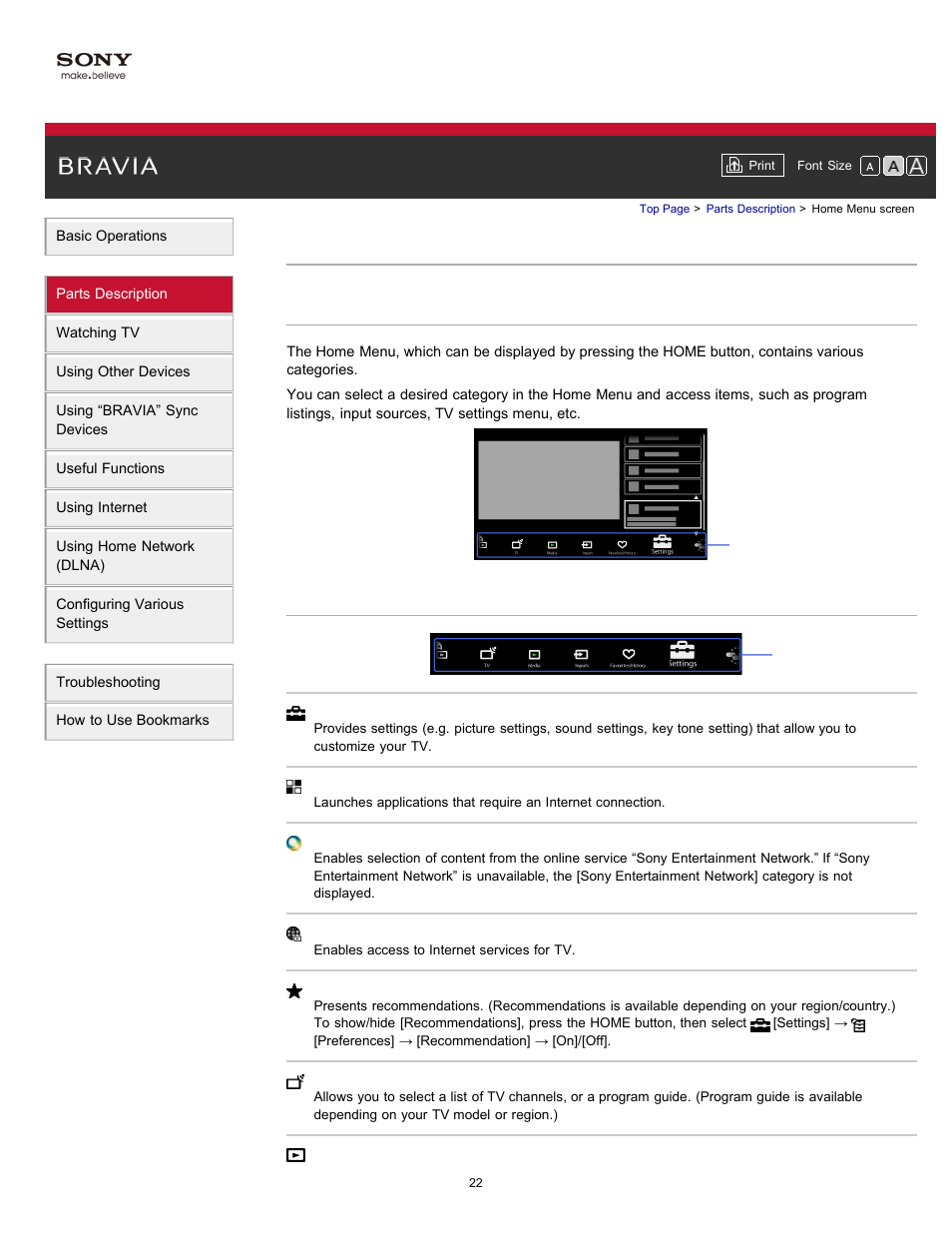 Home menu screen | Sony XBR-65HX950 User Manual | Page 22 / 194