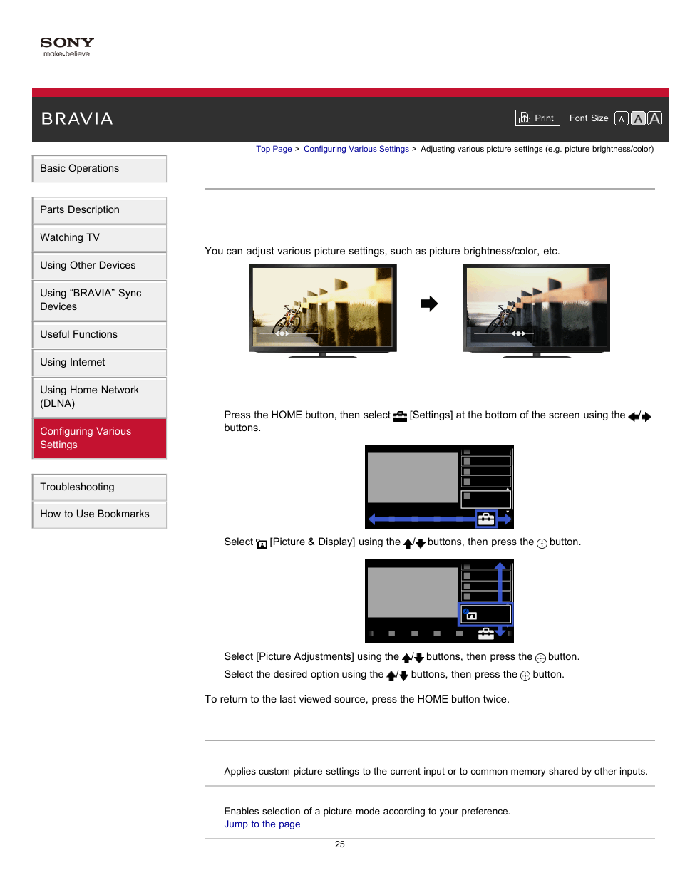 Picture adjustment | Sony XBR-65HX950 User Manual | Page 25 / 194