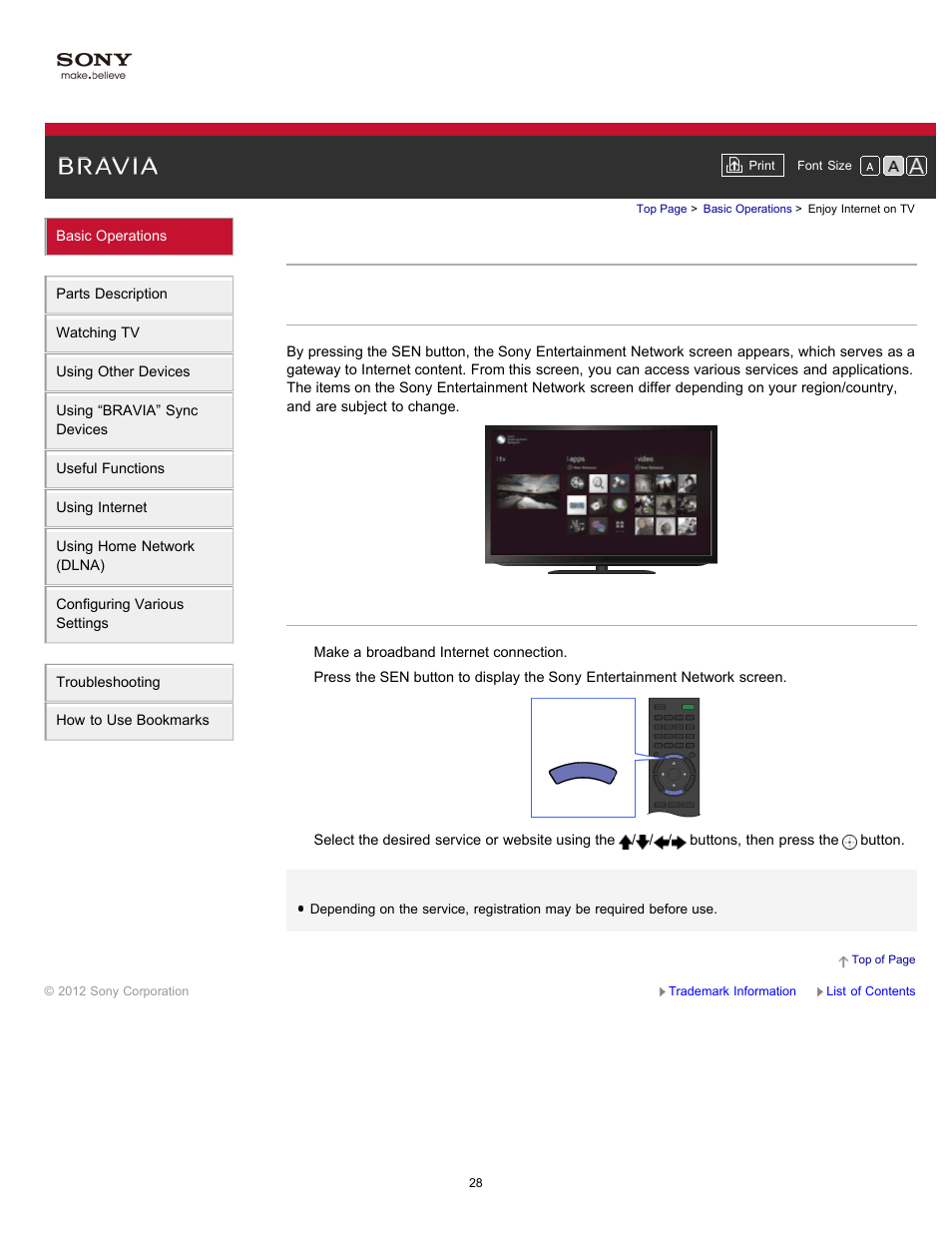 Enjoy internet on tv | Sony XBR-65HX950 User Manual | Page 28 / 194