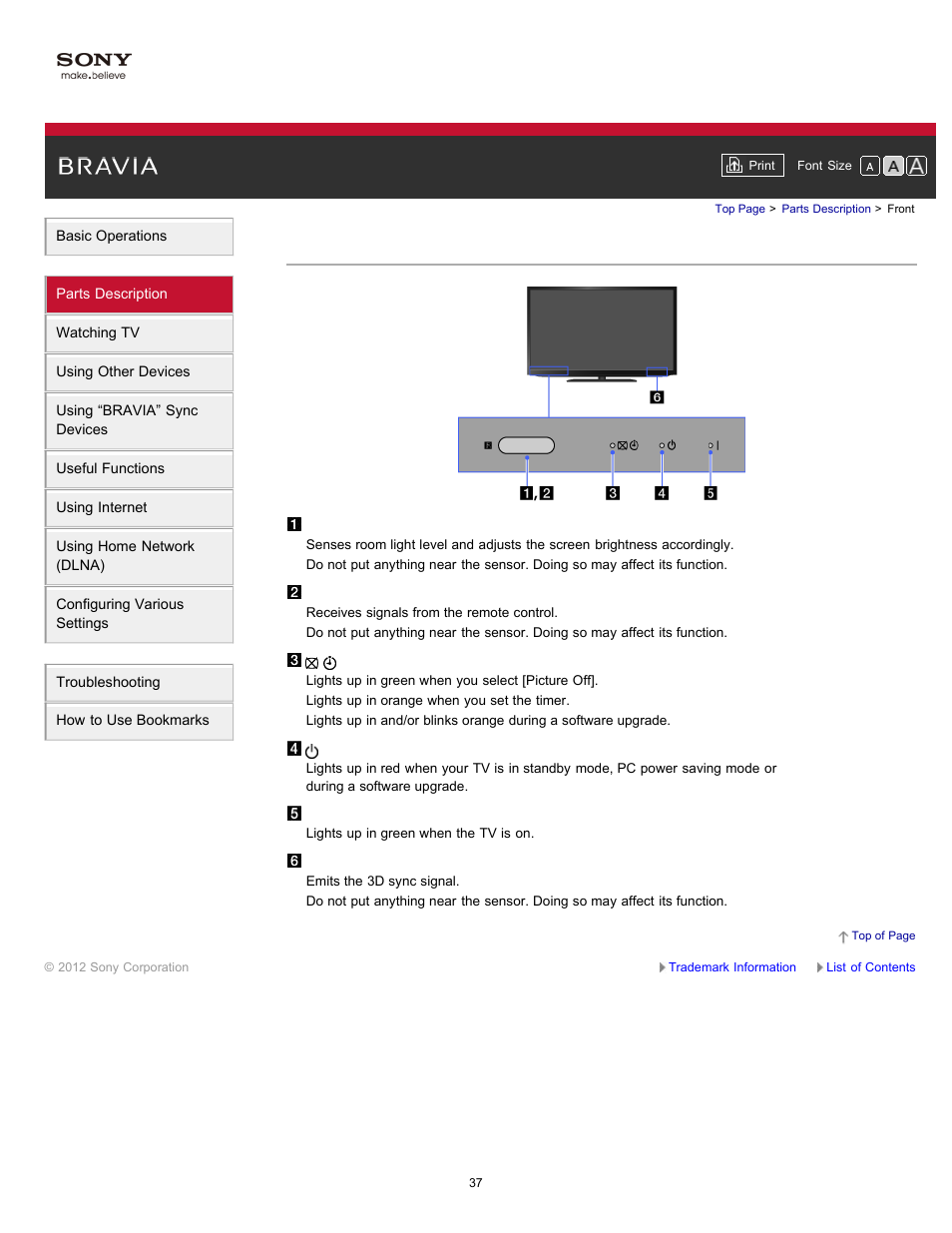 Front | Sony XBR-65HX950 User Manual | Page 37 / 194