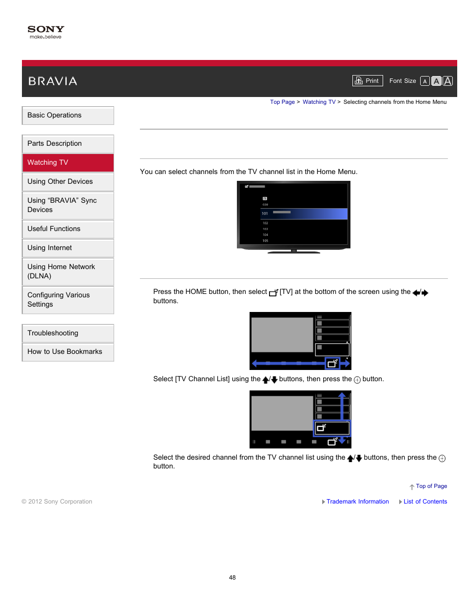 Selecting channels from the home menu | Sony XBR-65HX950 User Manual | Page 48 / 194