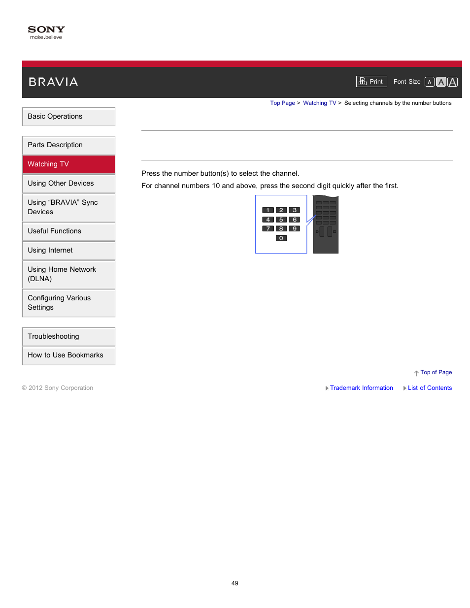 Selecting channels by the number buttons | Sony XBR-65HX950 User Manual | Page 49 / 194