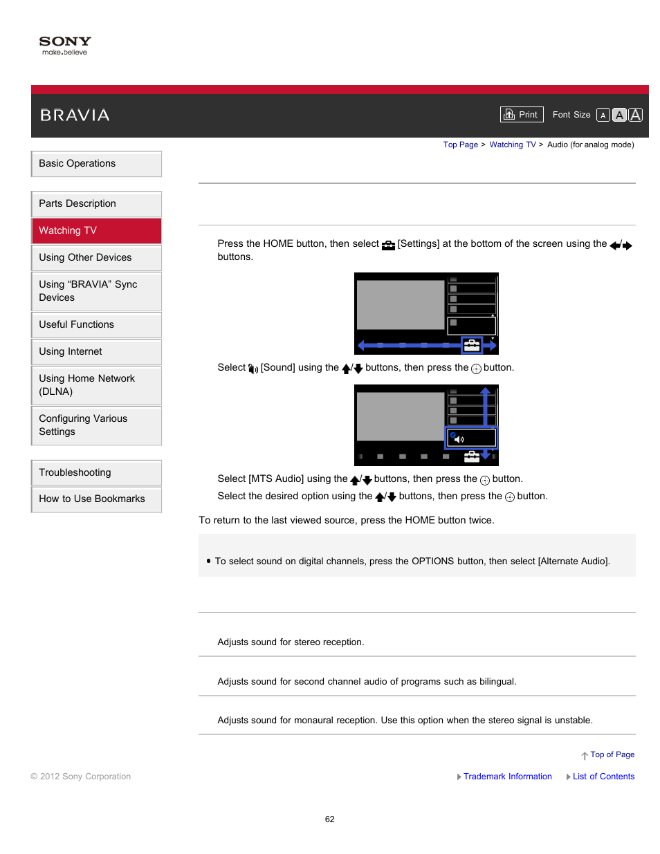 Audio (for analog mode) | Sony XBR-65HX950 User Manual | Page 62 / 194