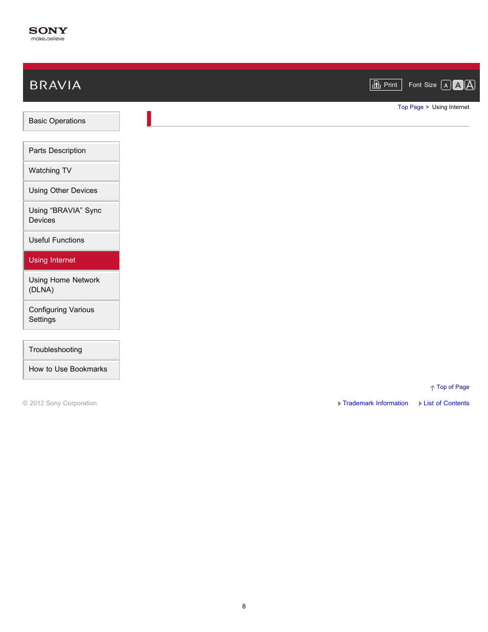 Using internet | Sony XBR-65HX950 User Manual | Page 8 / 194