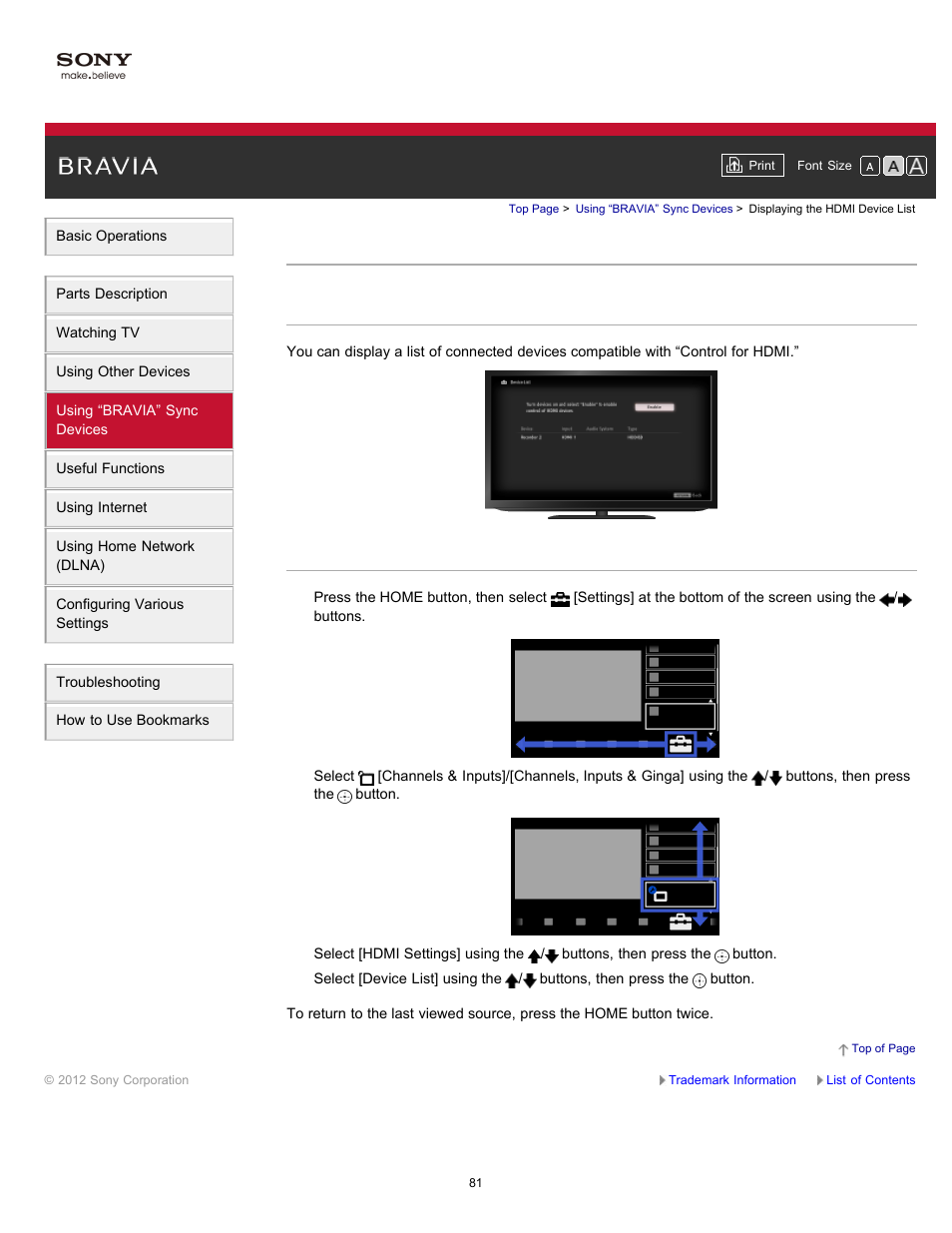 Displaying the hdmi device list | Sony XBR-65HX950 User Manual | Page 81 / 194