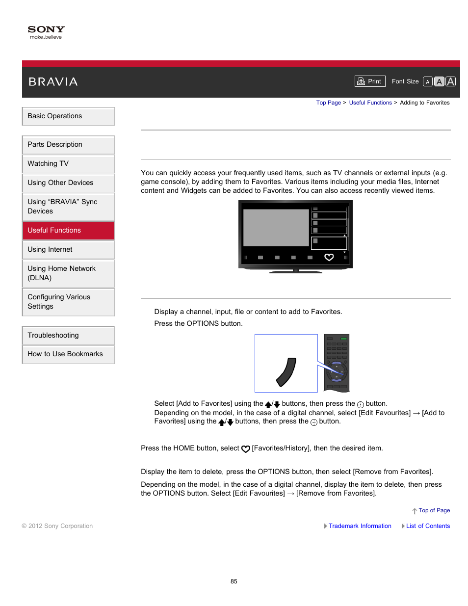 Adding to favorites | Sony XBR-65HX950 User Manual | Page 85 / 194