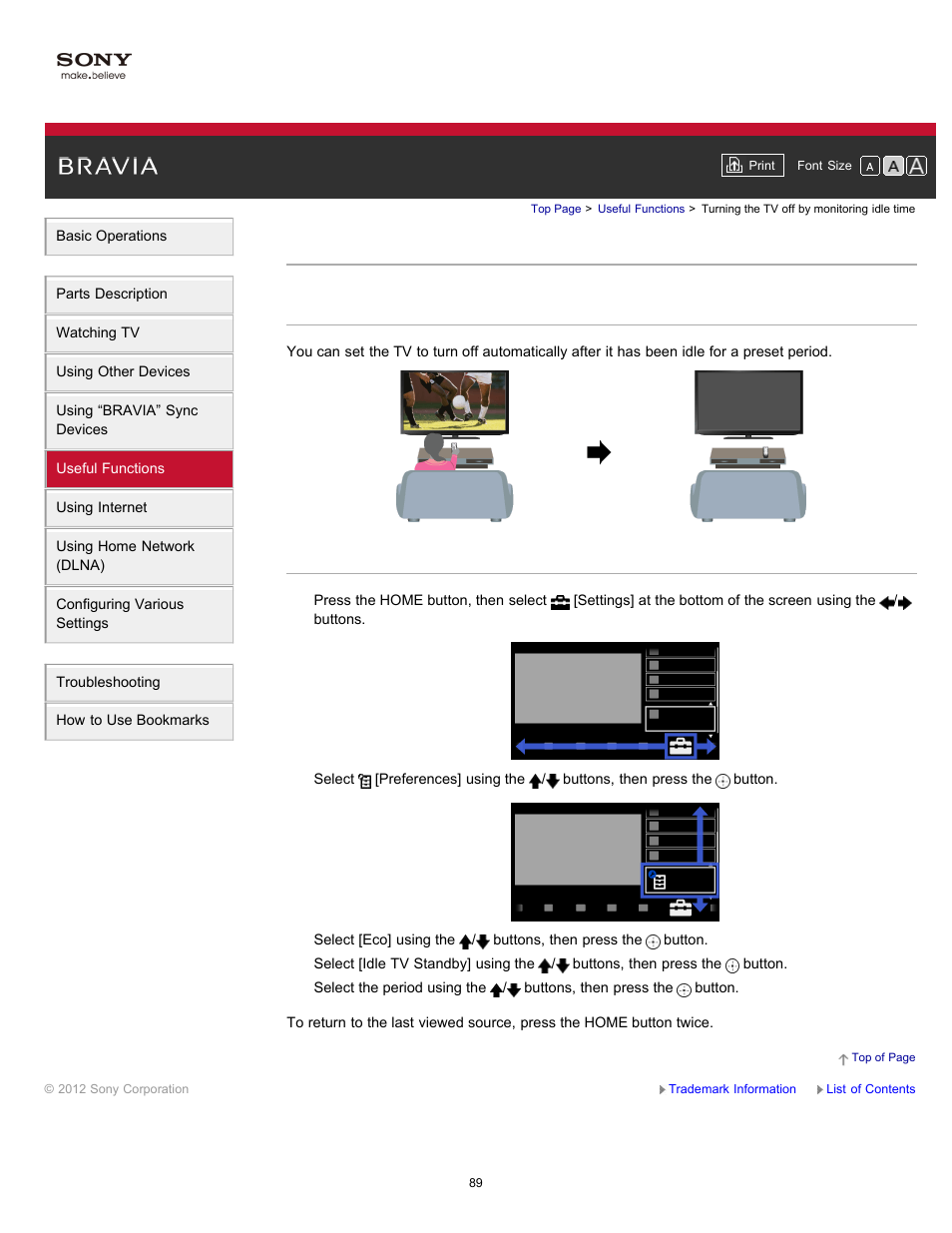 Turning the tv off by monitoring idle time | Sony XBR-65HX950 User Manual | Page 89 / 194