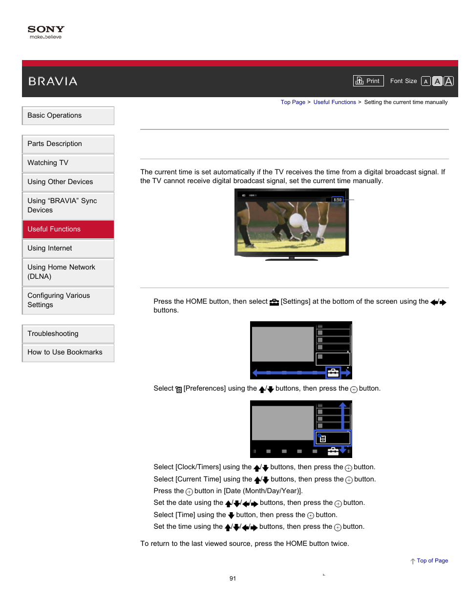 Setting the current time manually | Sony XBR-65HX950 User Manual | Page 91 / 194