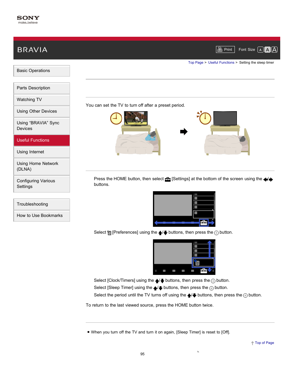 Setting the sleep timer | Sony XBR-65HX950 User Manual | Page 95 / 194