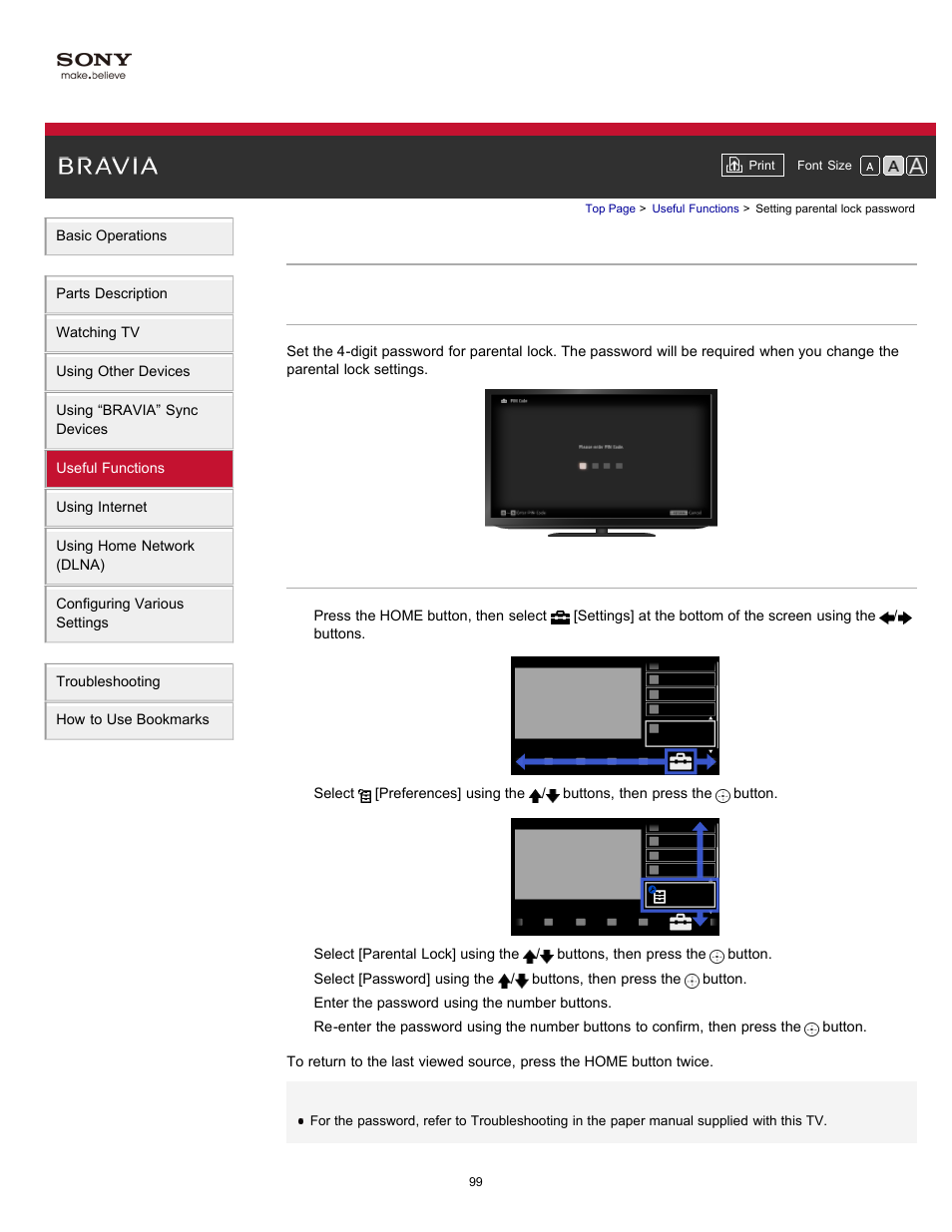 Setting parental lock password | Sony XBR-65HX950 User Manual | Page 99 / 194