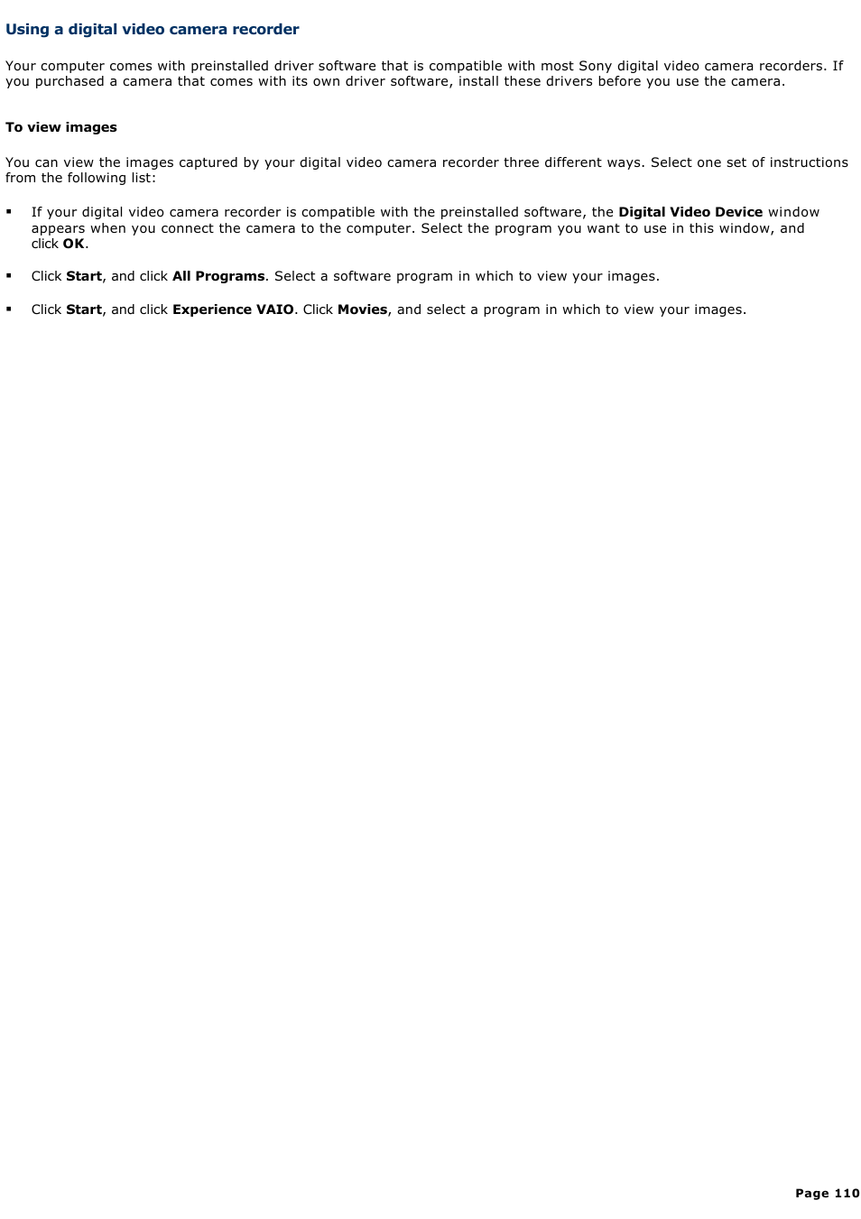 Using a digital video camera recorder | Sony PCG-SRX99K User Manual | Page 110 / 217