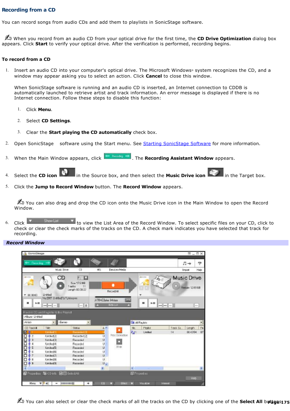 Recording from a cd | Sony PCG-SRX99K User Manual | Page 175 / 217