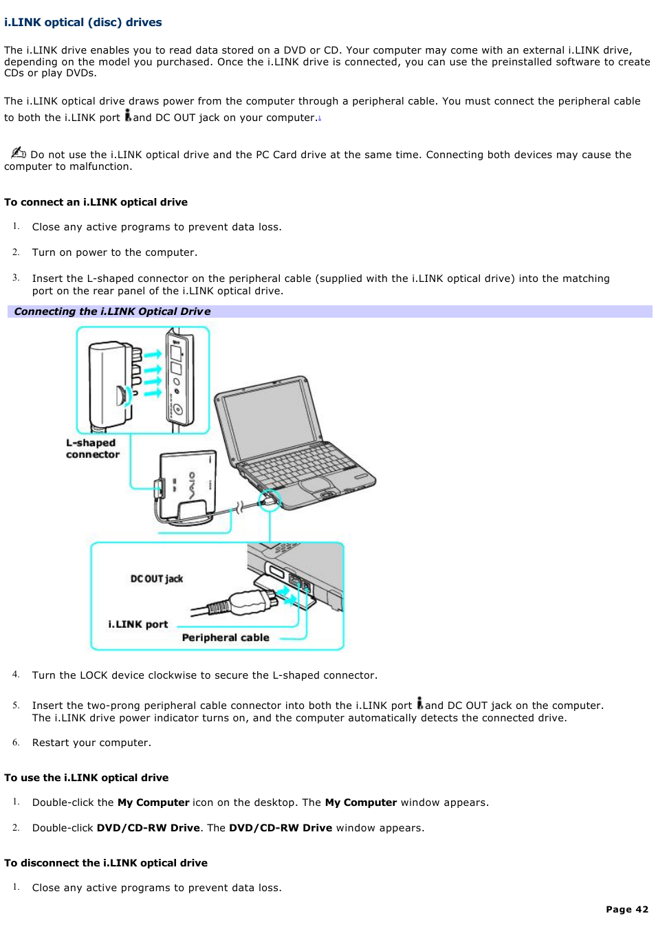 I.link optical (disc) drives | Sony PCG-SRX99K User Manual | Page 42 / 217