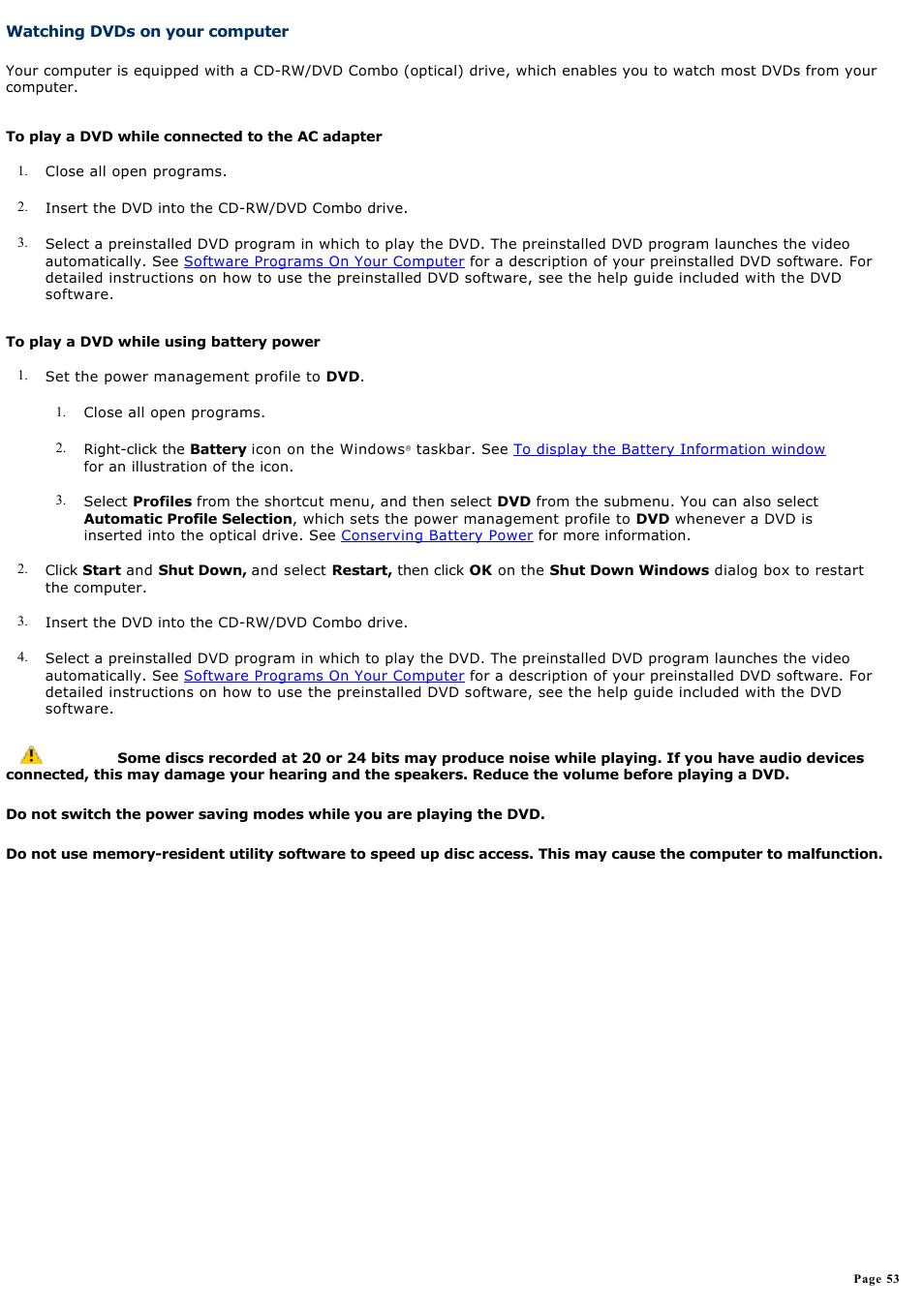 Watching dvds on your computer | Sony PCG-SRX99K User Manual | Page 53 / 217