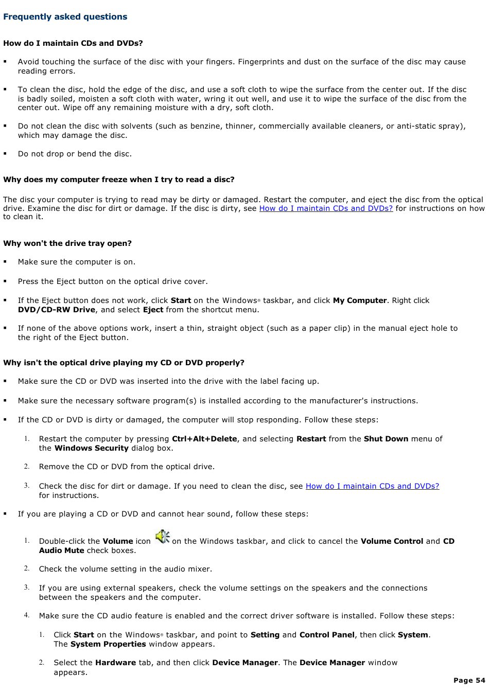 Frequently asked questions | Sony PCG-SRX99K User Manual | Page 54 / 217