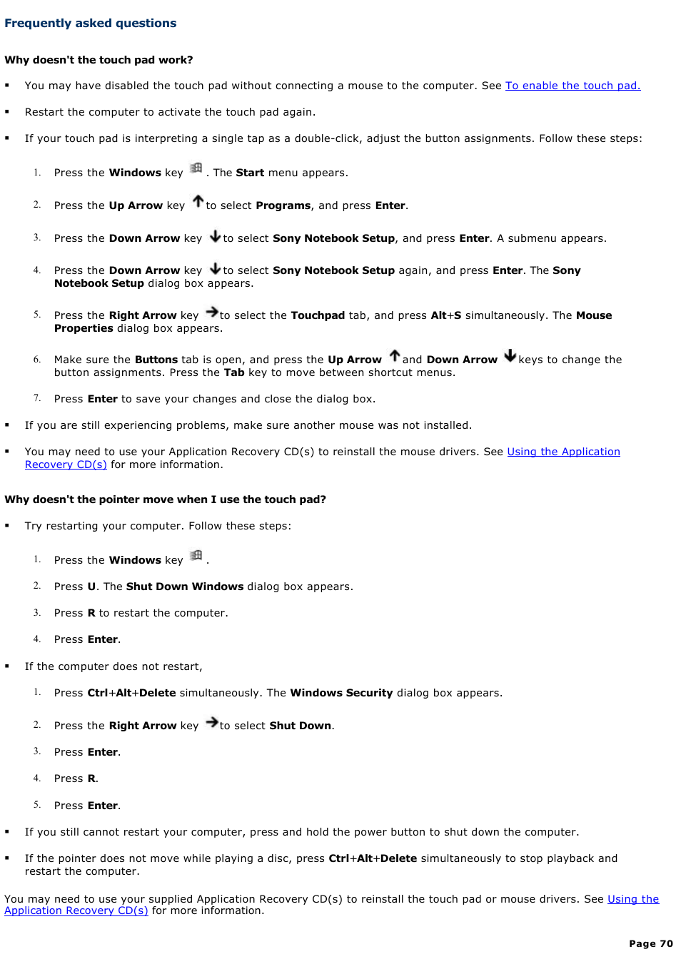 Frequently asked questions | Sony PCG-SRX99K User Manual | Page 70 / 217