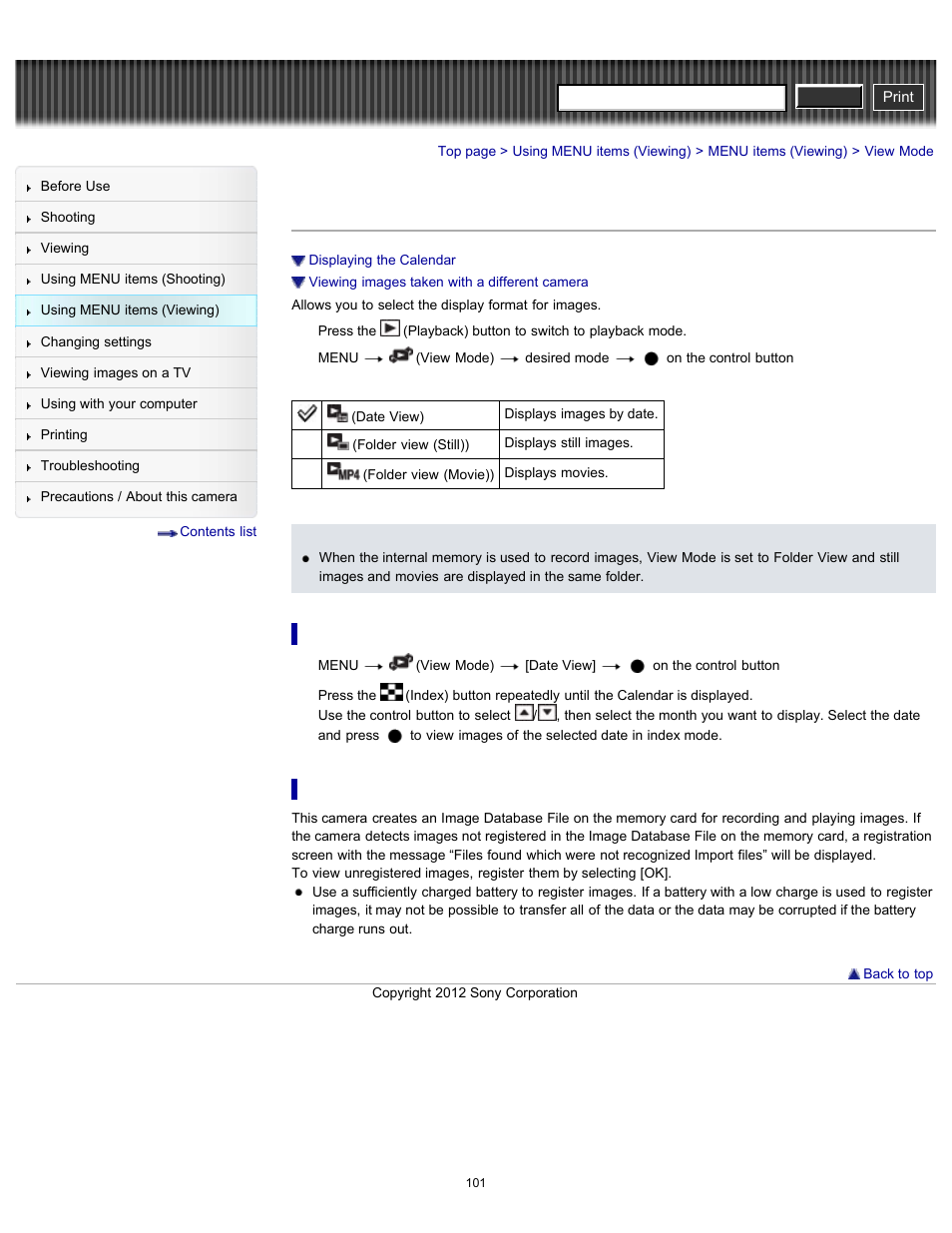 View mode, Cyber-shot user guide | Sony DSC-W630 User Manual | Page 101 / 186