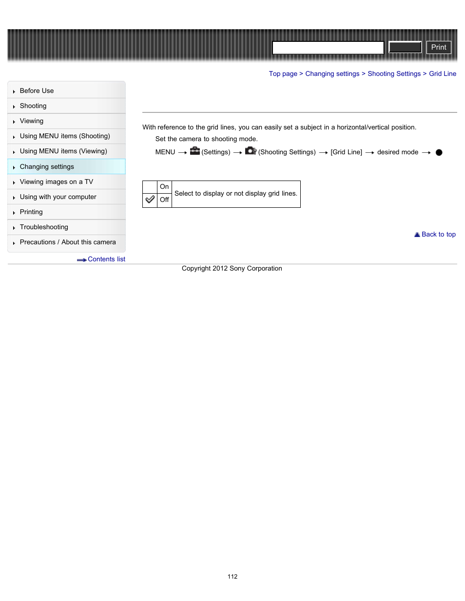 Grid line, Cyber-shot user guide | Sony DSC-W630 User Manual | Page 112 / 186