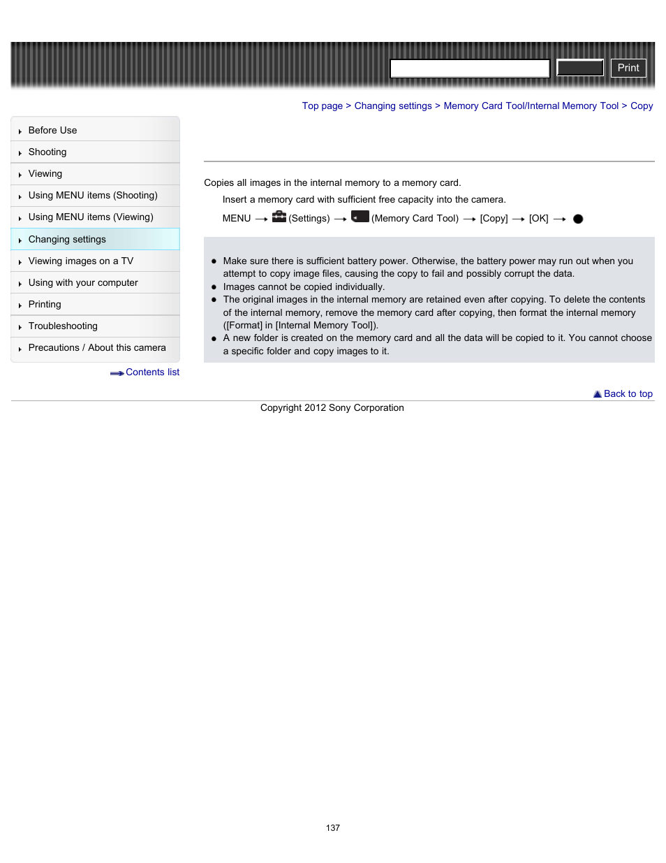 Copy, Details, Cyber-shot user guide | Sony DSC-W630 User Manual | Page 137 / 186